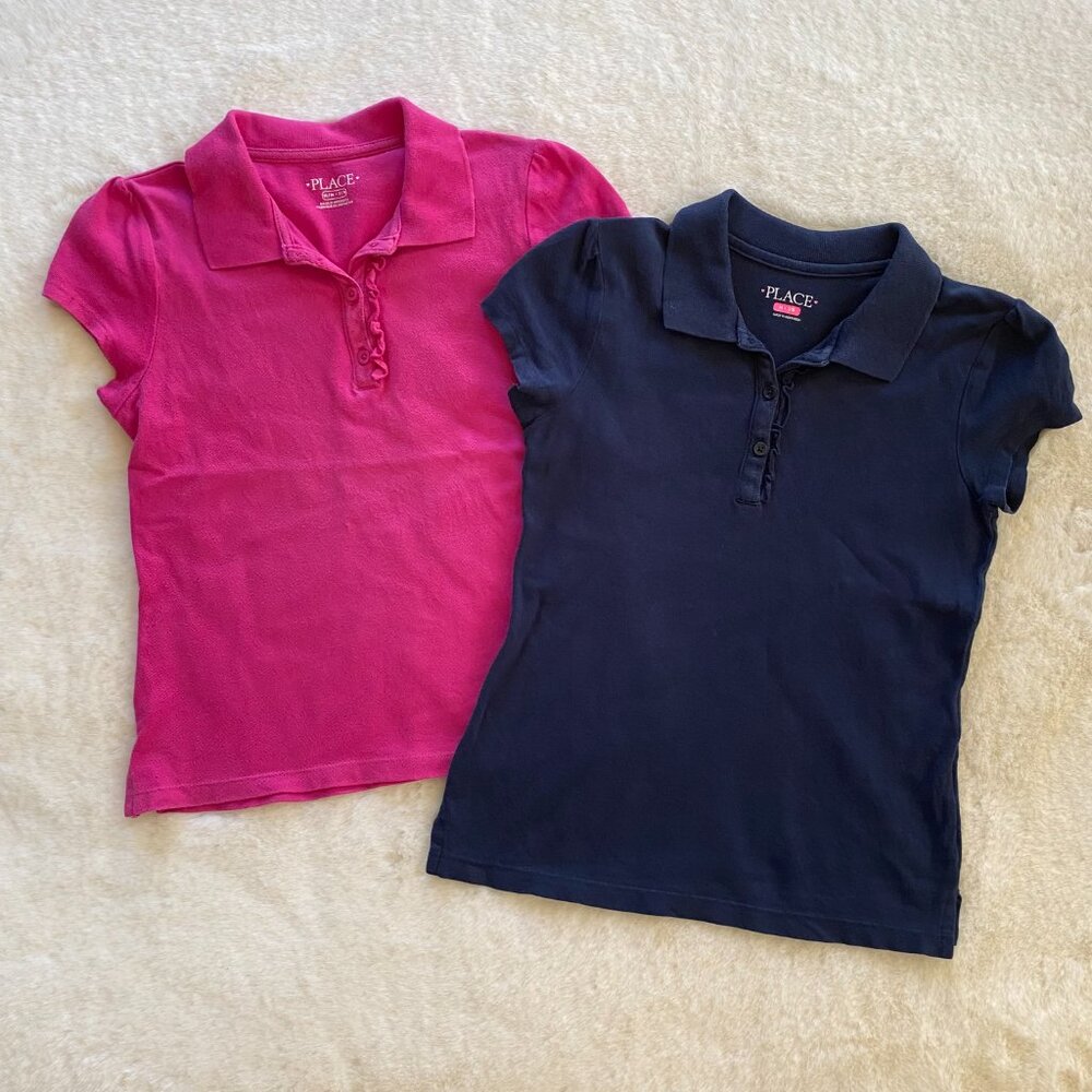 The Children's Place School Uniform Short Sleeve Shirt Navy & Pink 2pk size 7/8